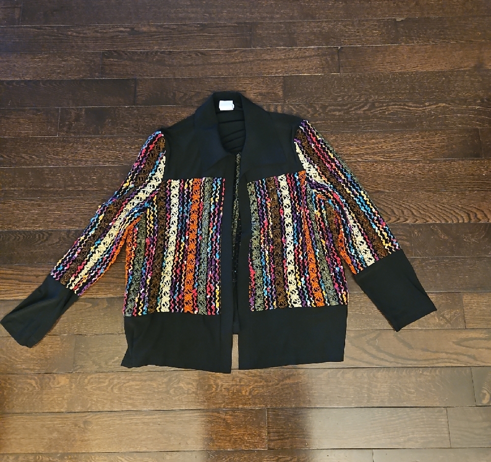 Red and Pink Blazer with Stand-Up Collar and Ribbed Cuffs